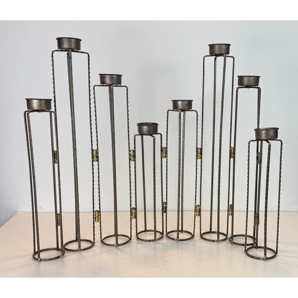 Rustic Hinged Adjustable Metal‎ Tower 8 Votive Candleabra Candle Holder Rustic